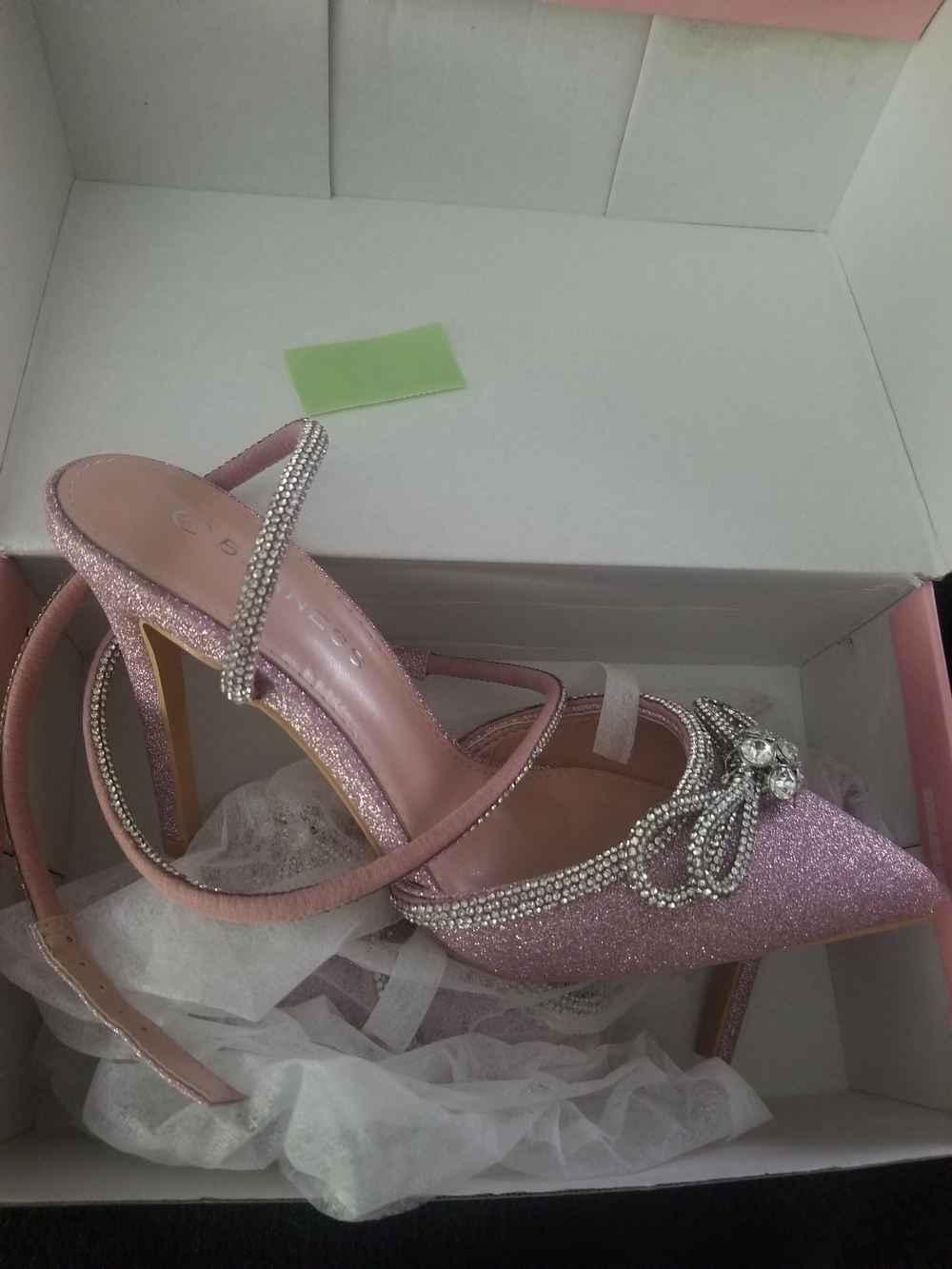 Pink Glitter Pointed Toe Heels with Crystal Bow Brand New With Box